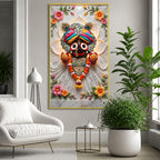 Modern Lord Jagannath Acrylic Wall Frame with Decorative Marble Background and Floral Artwork