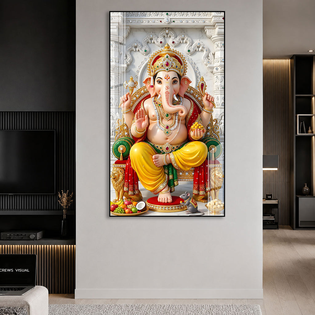 Luxury Ganpati Bappa Acrylic Painting | Hindu Spiritual Wall Decor for Home and Mandir