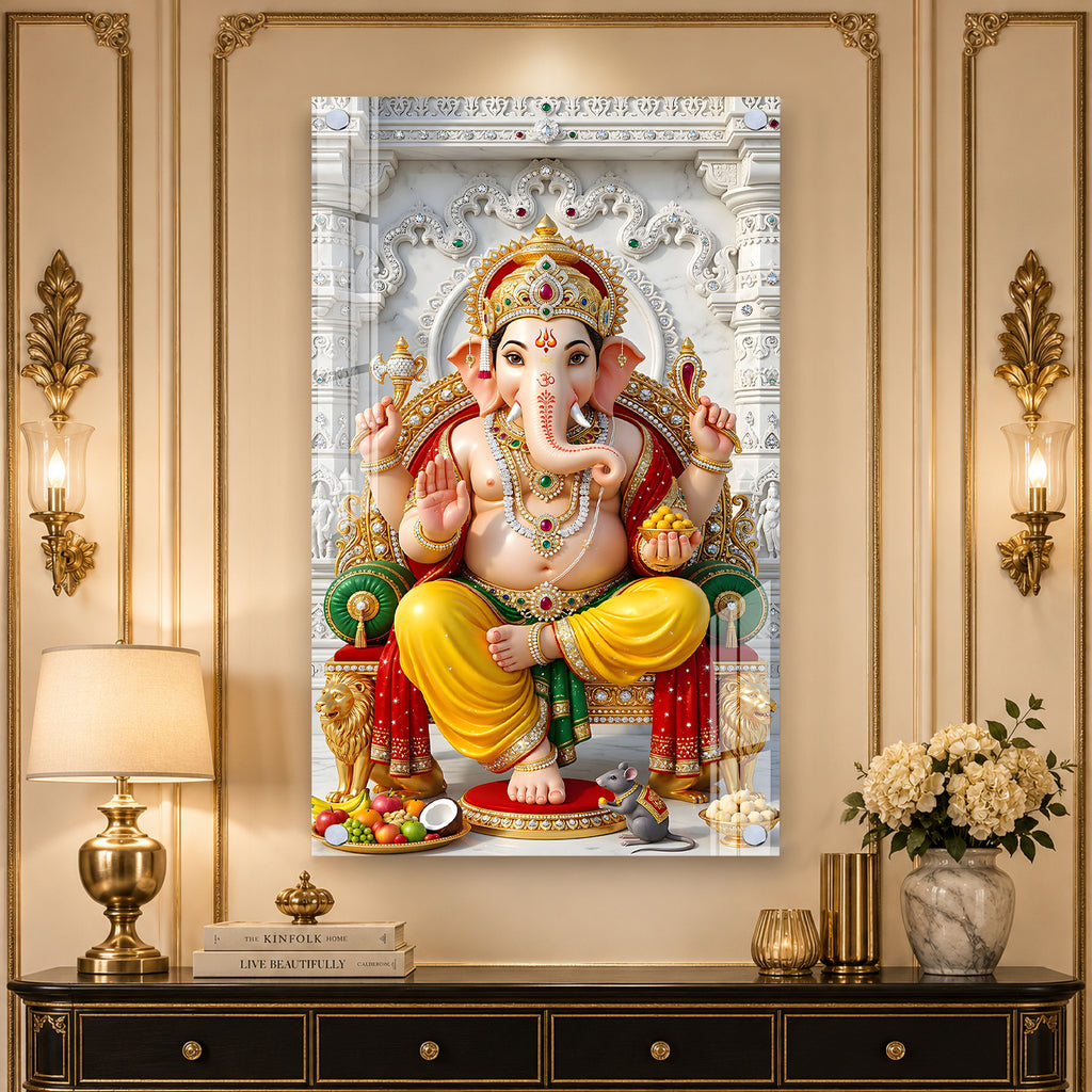 Luxury Ganpati Bappa Acrylic Painting | Hindu Spiritual Wall Decor for Home and Mandir