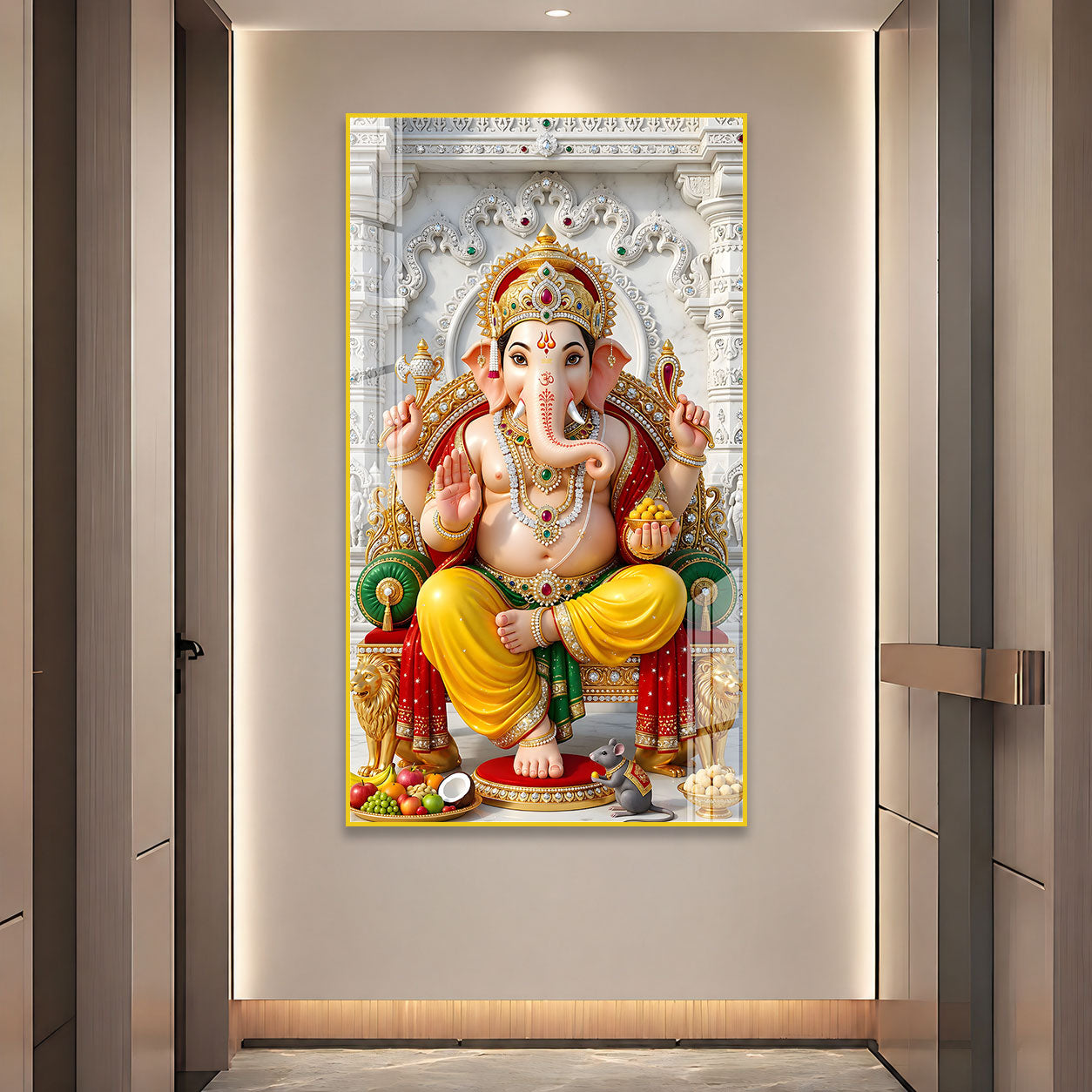 Luxury Ganpati Bappa Acrylic Painting | Hindu Spiritual Wall Decor for Home and Mandir