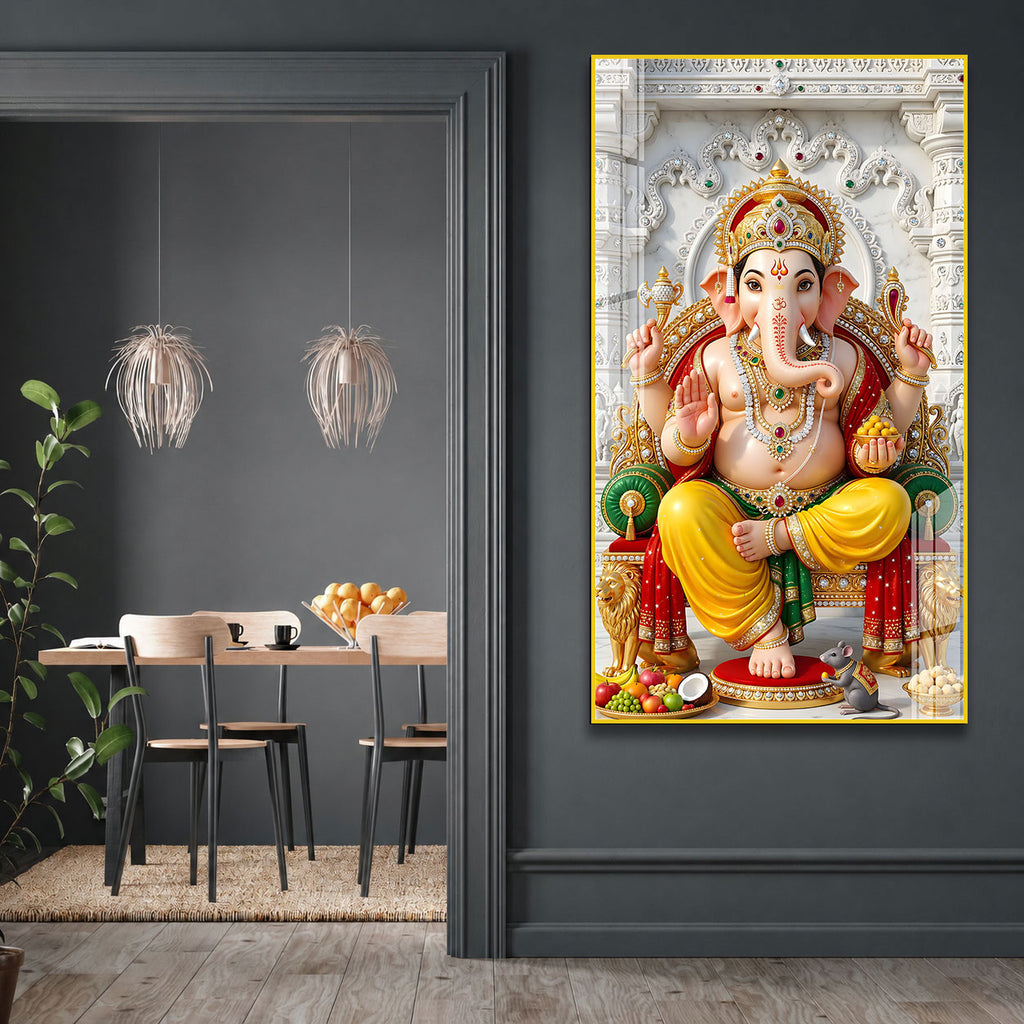 Luxury Ganpati Bappa Acrylic Painting | Hindu Spiritual Wall Decor for Home and Mandir