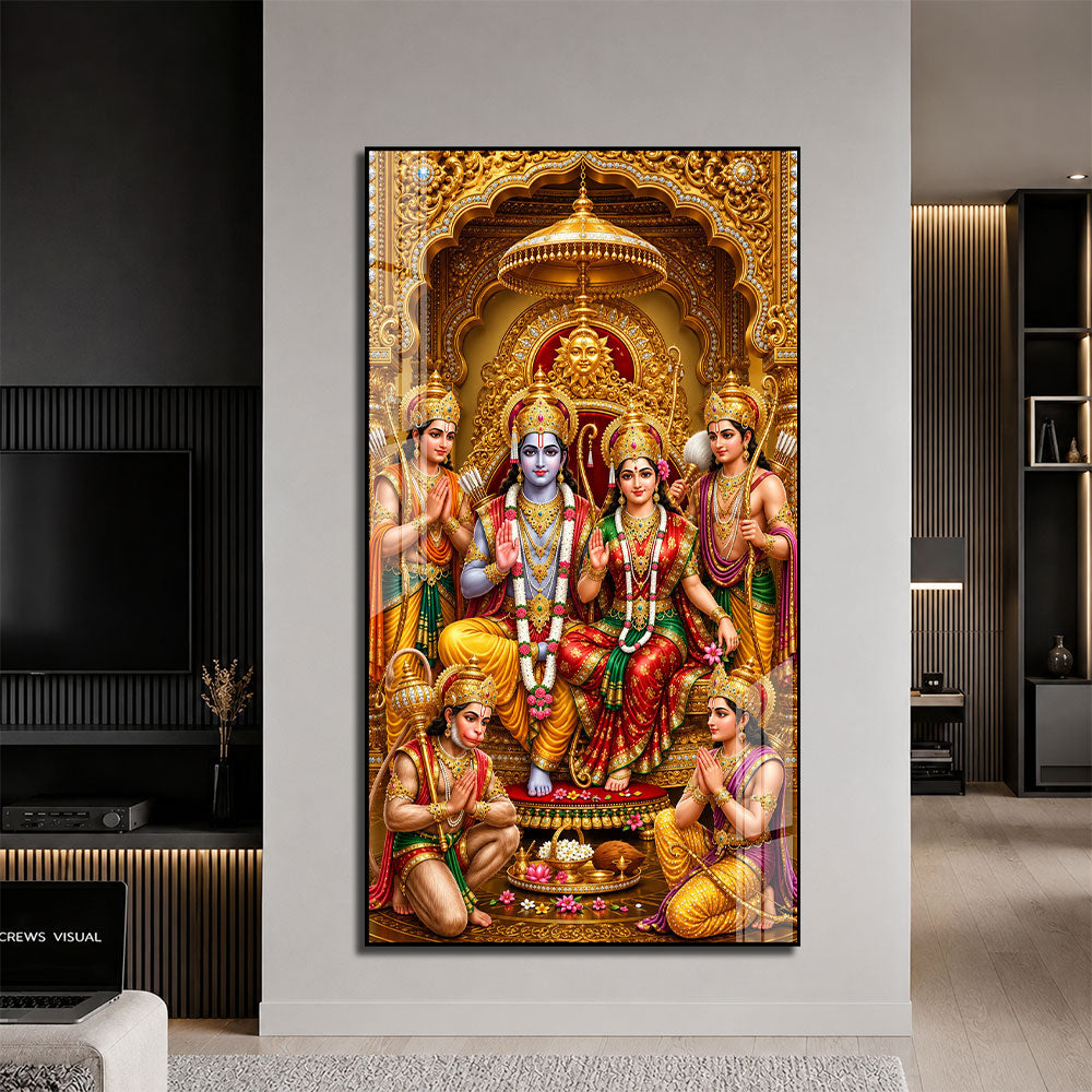 Ram Darbar Acrylic Wall Painting with Lord Rama and Sita for Home Temple and Pooja Room Decor