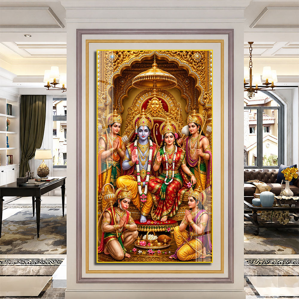 Ram Darbar Acrylic Wall Painting with Lord Rama and Sita for Home Temple and Pooja Room Decor