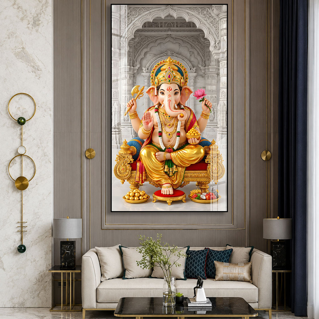 Elegant Ganesh Ji Acrylic Wall Painting for Home Temple, Office and Mandir Decoration