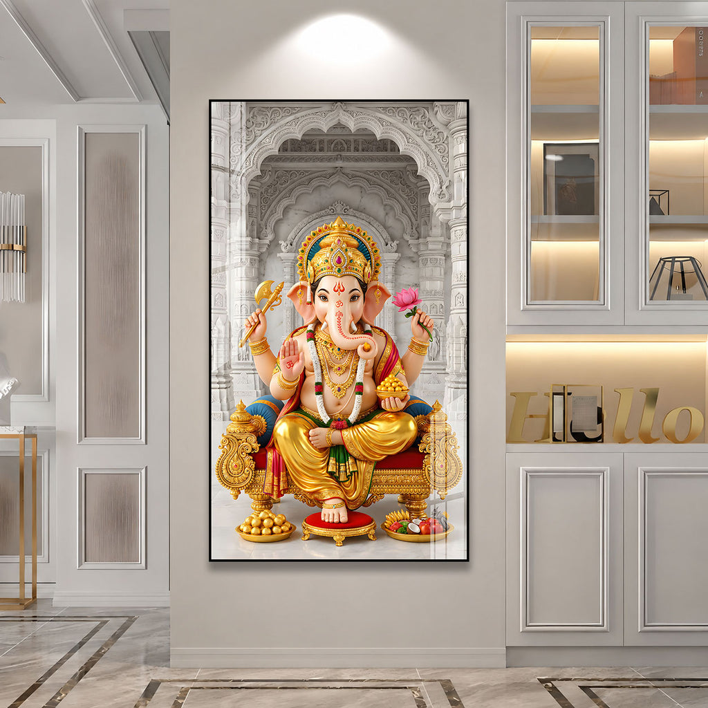 Elegant Ganesh Ji Acrylic Wall Painting for Home Temple, Office and Mandir Decoration
