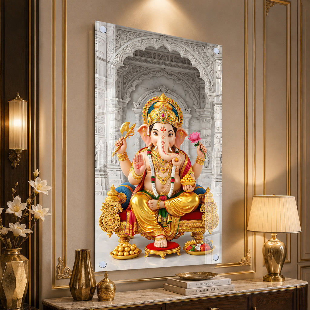 Elegant Ganesh Ji Acrylic Wall Painting for Home Temple, Office and Mandir Decoration