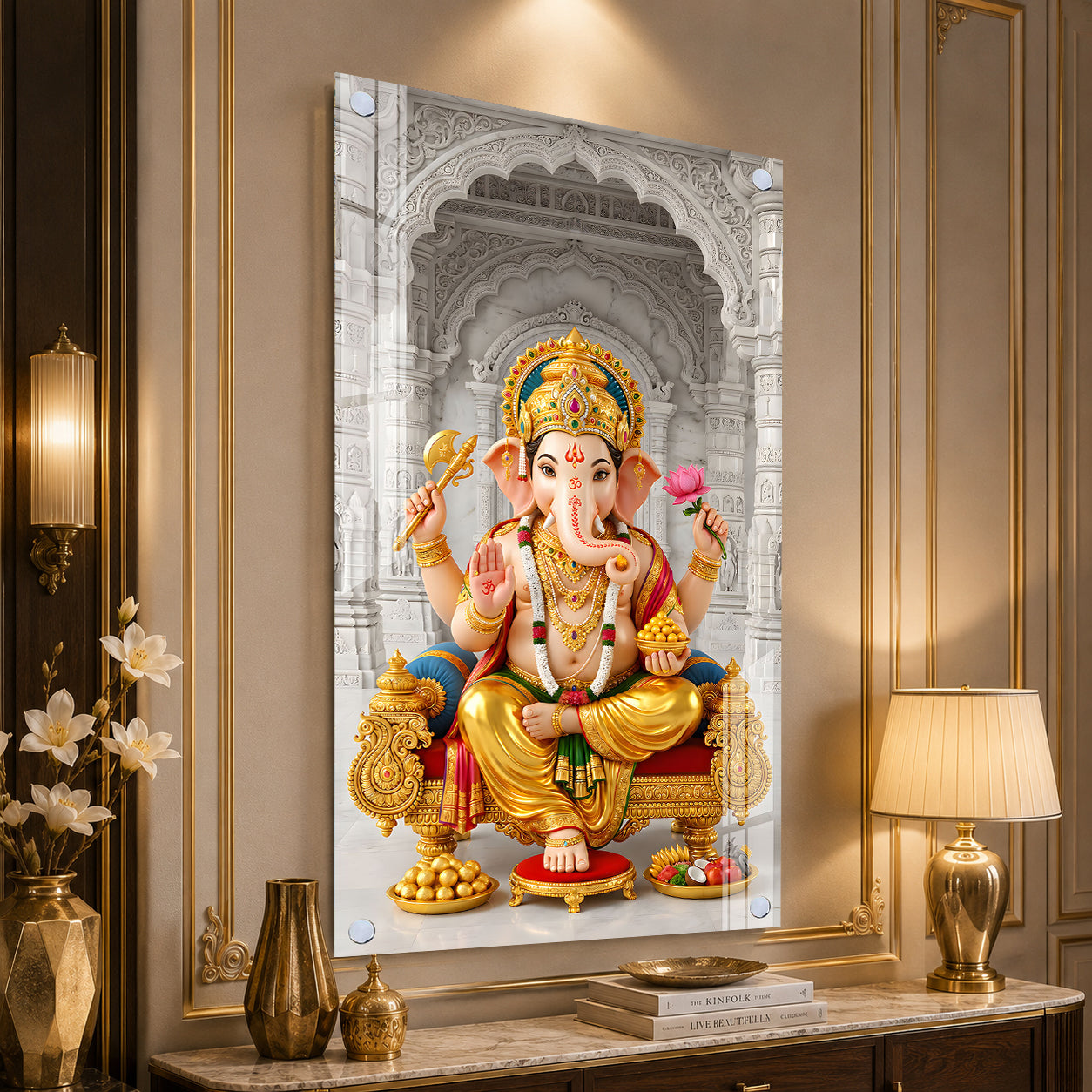 Elegant Ganesh Ji Acrylic Wall Painting for Home Temple, Office and Mandir Decoration