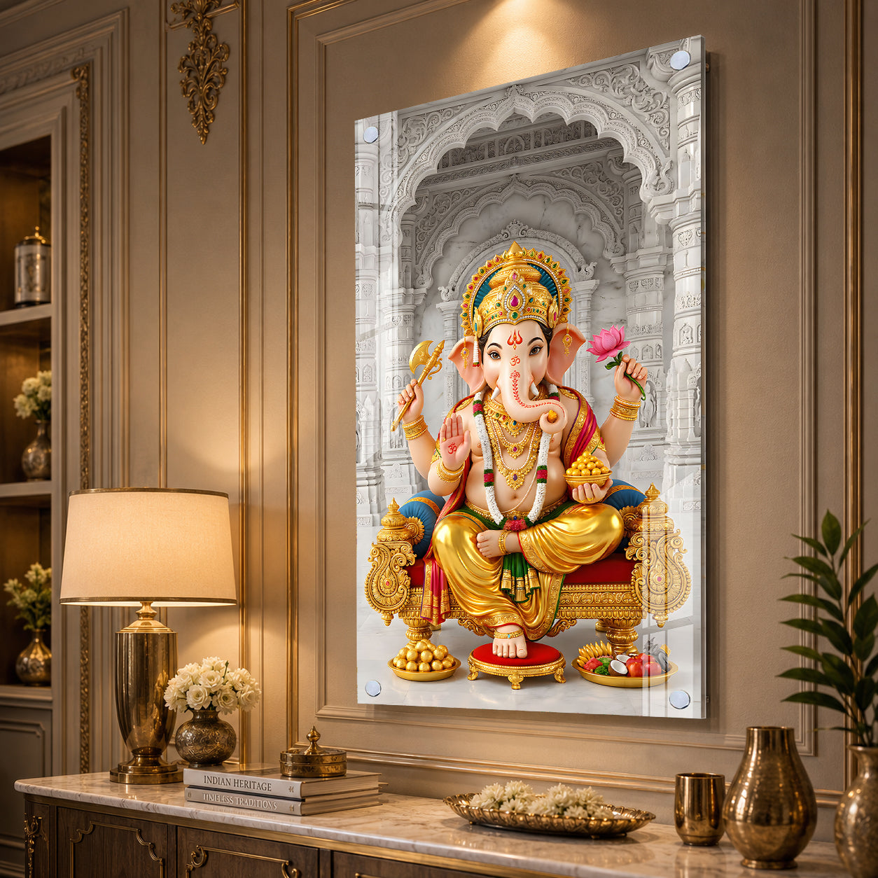 Elegant Ganesh Ji Acrylic Wall Painting for Home Temple, Office and Mandir Decoration