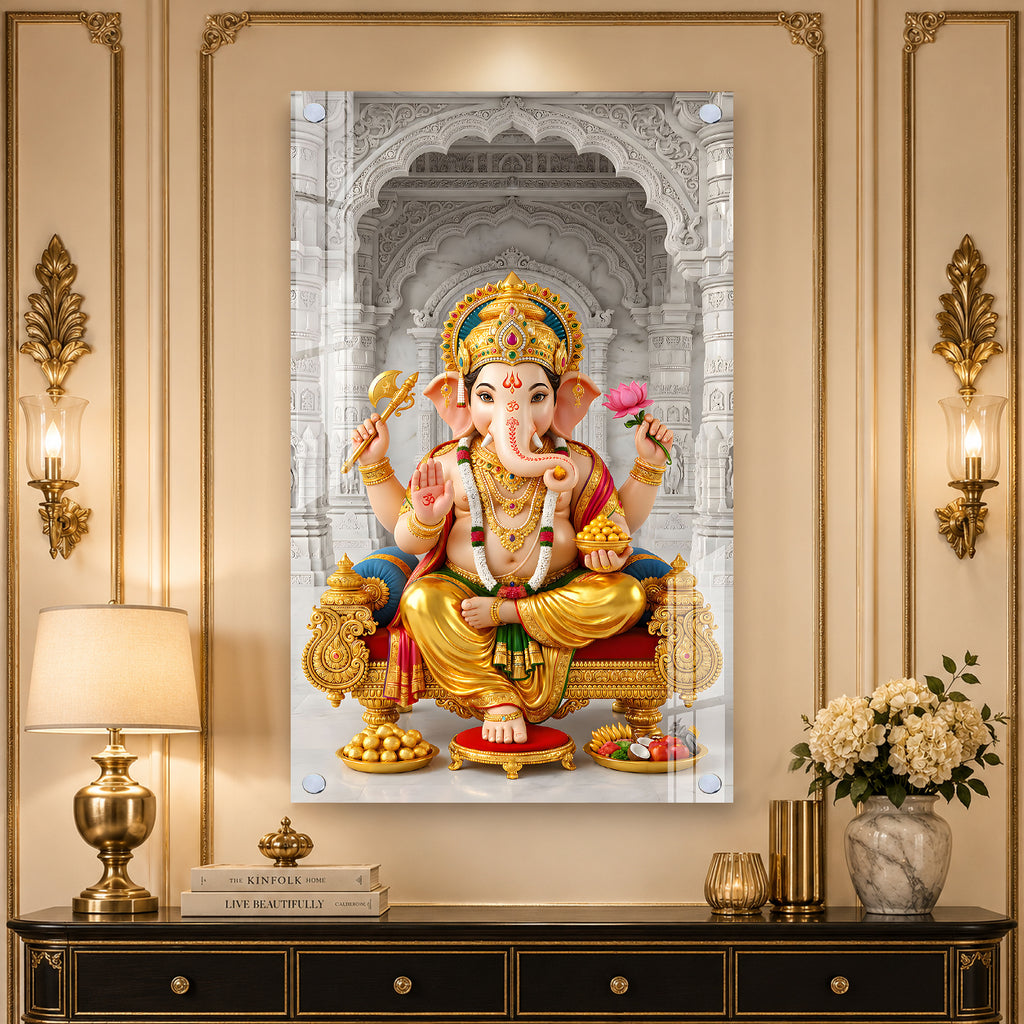 Elegant Ganesh Ji Acrylic Wall Painting for Home Temple, Office and Mandir Decoration
