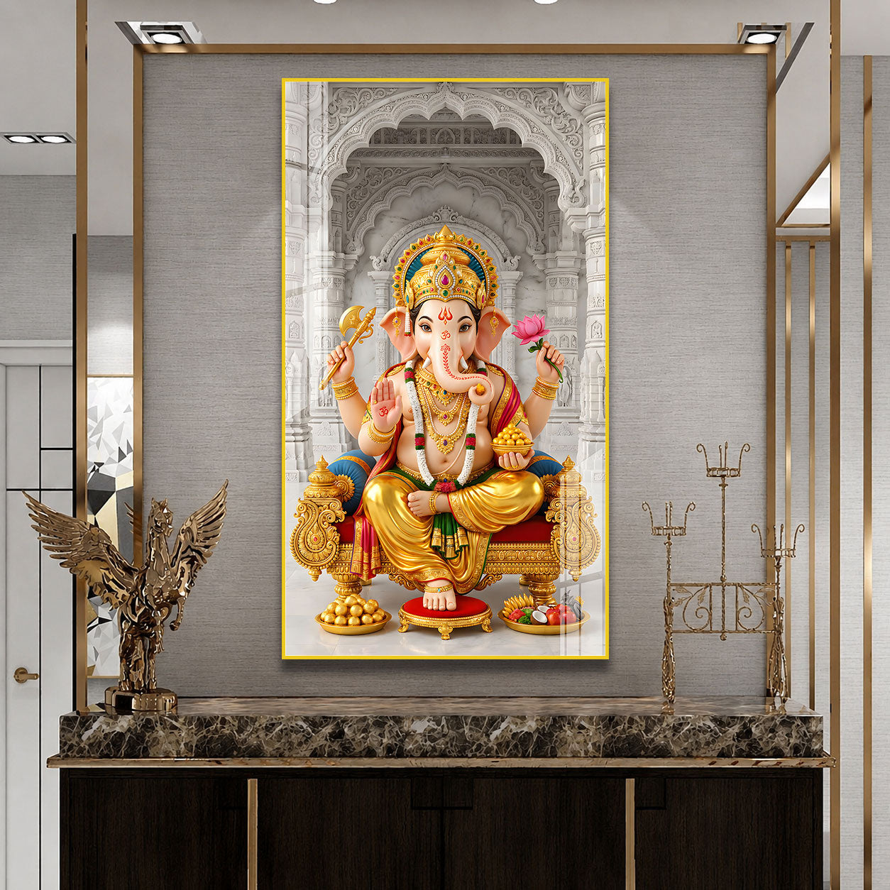 Elegant Ganesh Ji Acrylic Wall Painting for Home Temple, Office and Mandir Decoration