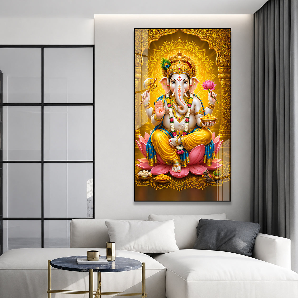 Royal Ganpati Bappa with Golden Crown Acrylic Wall Painting for Home Decor