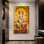 Royal Ganpati Bappa with Golden Crown Acrylic Wall Painting for Home Decor