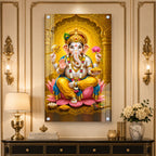 Royal Ganpati Bappa with Golden Crown Acrylic Wall Painting for Home Decor