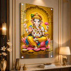 Royal Ganpati Bappa with Golden Crown Acrylic Wall Painting for Home Decor