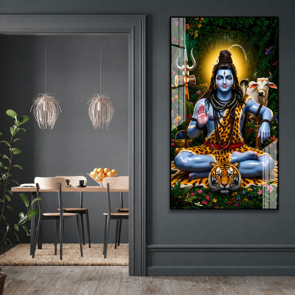 Beautiful Bholenath Acrylic Wall Painting with Nandi Bull and Sacred Trishul for Home
