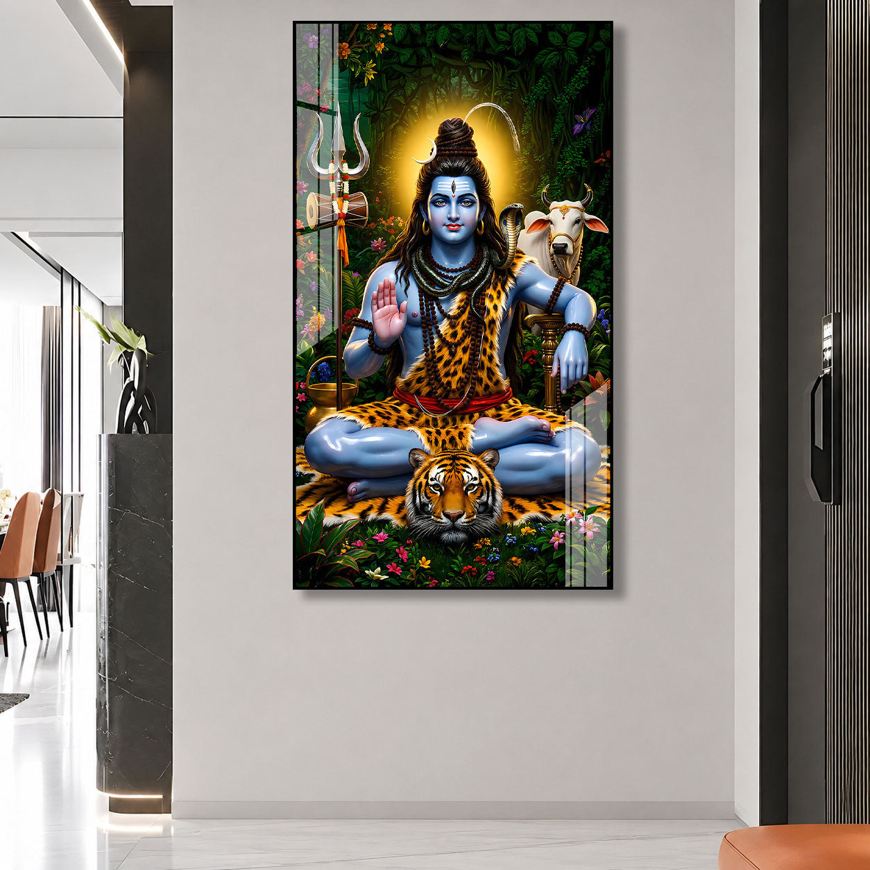 Beautiful Bholenath Acrylic Wall Painting with Nandi Bull and Sacred Trishul for Home