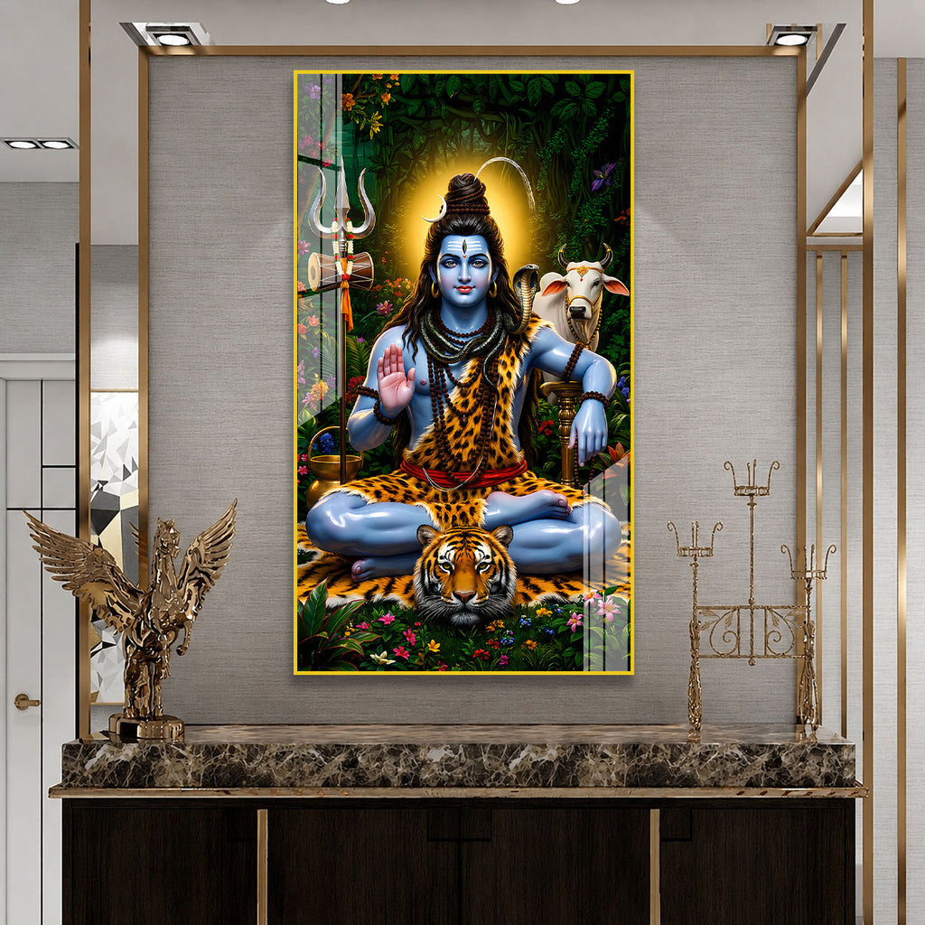 Beautiful Bholenath Acrylic Wall Painting with Nandi Bull and Sacred Trishul for Home