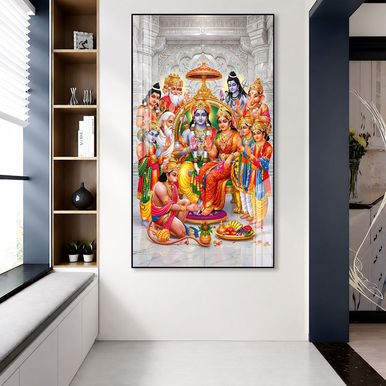 Elegant Ram Darbar Hindu God Acrylic Glass Painting for Mandir Wall Decor and Housewarming Gift