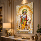 Premium Hindu God Lord Krishna Acrylic Wall Painting with Cow for Pooja Room and Office Decor