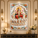 Premium Maa Lakshmi Seven Horses Acrylic Glass Wall Painting for Wealth and Prosperity Decor