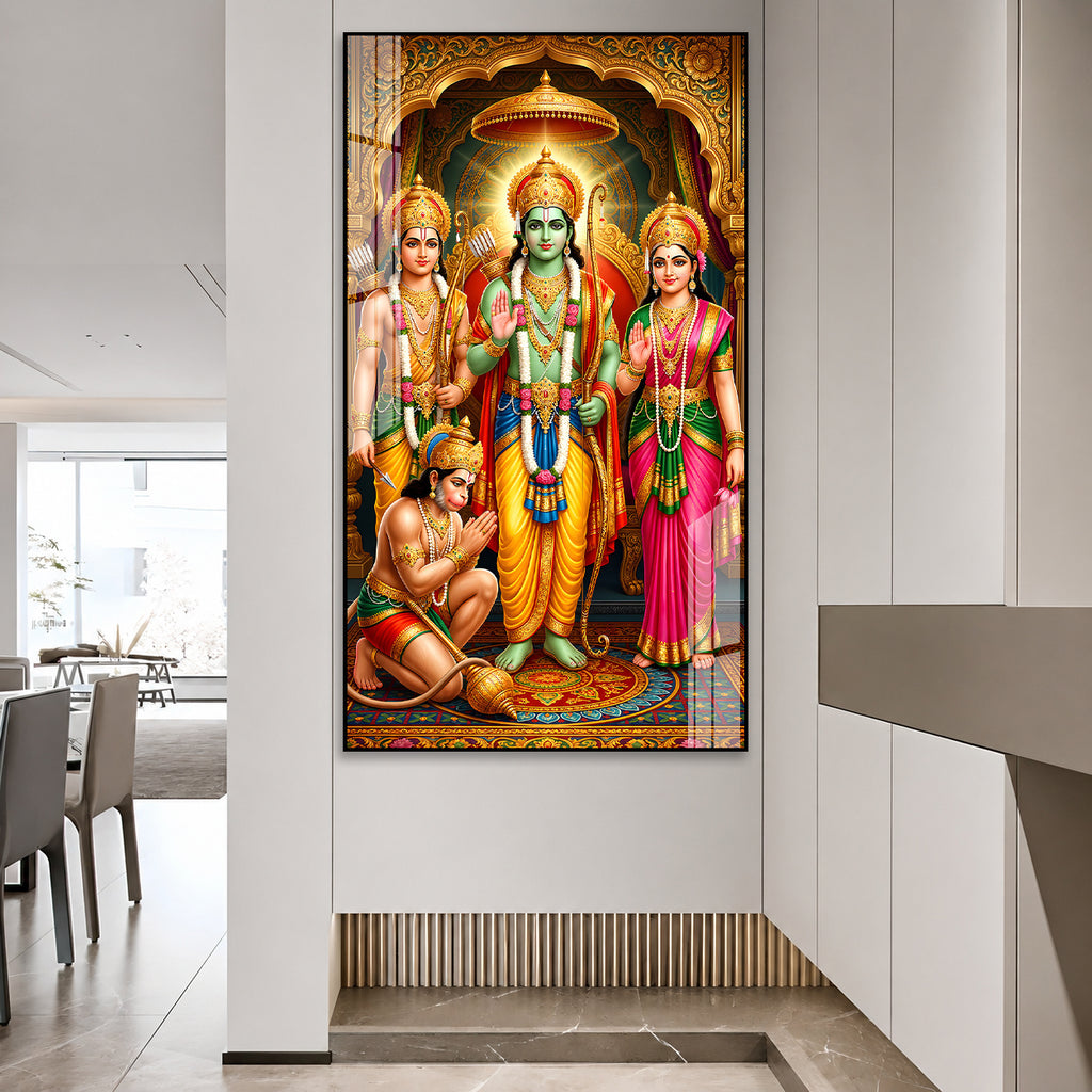 Beautiful Ram Darbar Acrylic Glass Painting with Shri Ram Sita Hanuman Religious Wall Decor