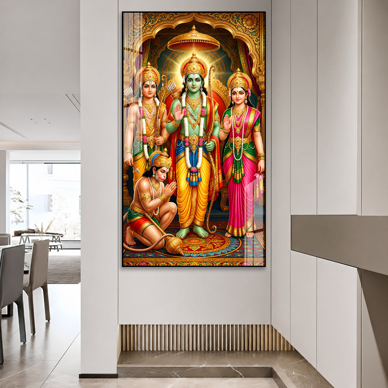Beautiful Ram Darbar Acrylic Glass Painting with Shri Ram Sita Hanuman Religious Wall Decor