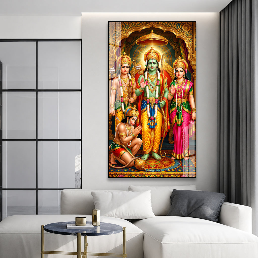 Beautiful Ram Darbar Acrylic Glass Painting with Shri Ram Sita Hanuman Religious Wall Decor