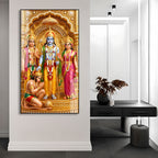 Golden Ram Darbar Acrylic Wall Panel | Spiritual Hindu God Decorative Painting for Home