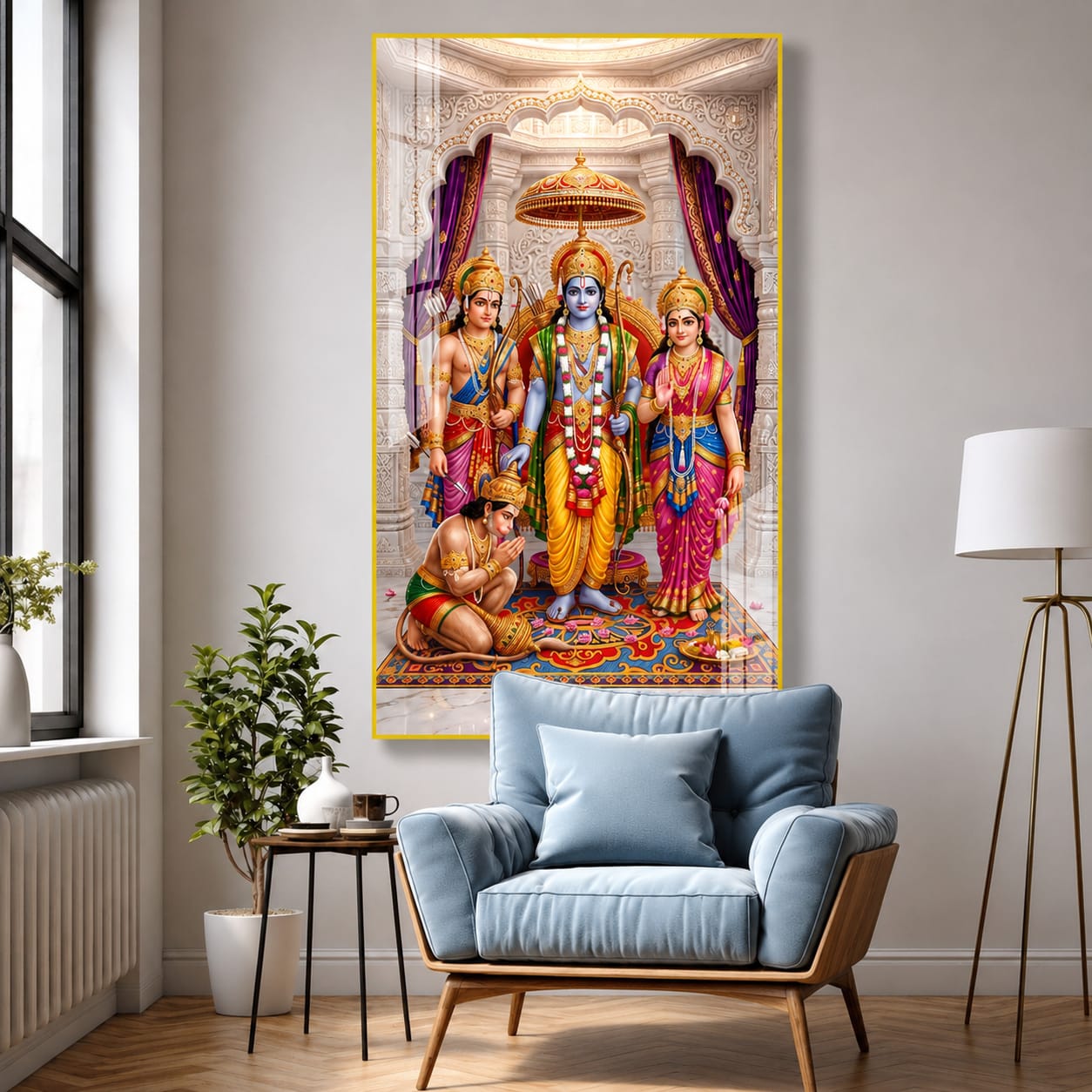 High Gloss Ram Darbar Acrylic Painting with Lord Rama Sita Lakshman and Hanuman Wall Decor