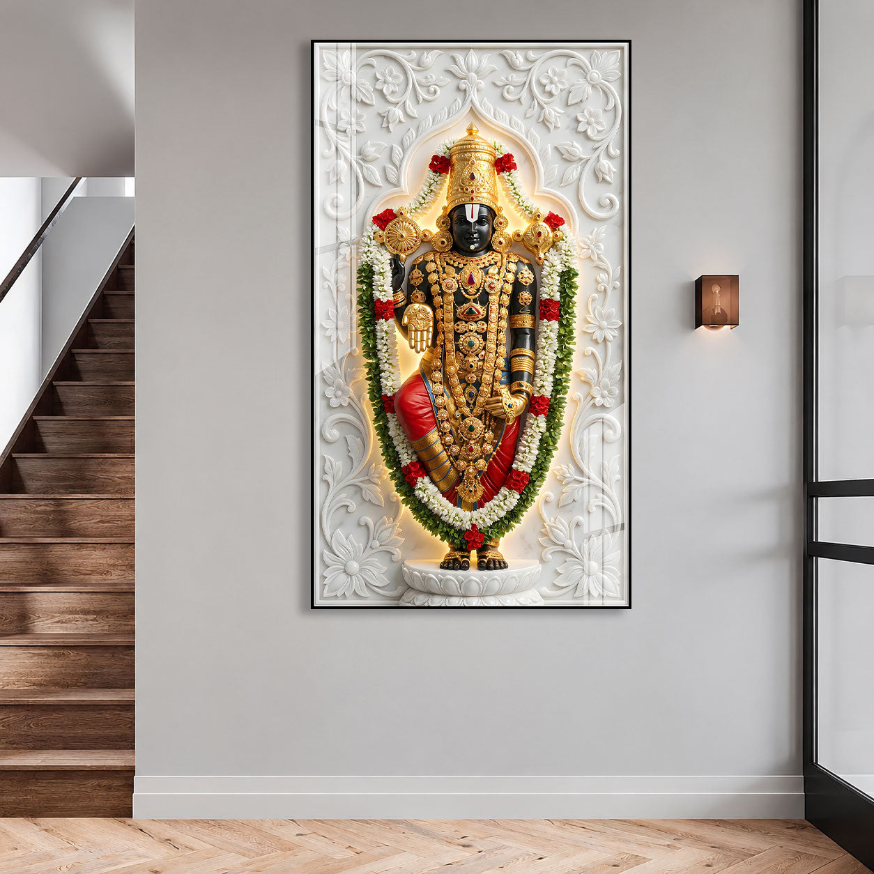 Luxury Tirupati Balaji Acrylic Glass Wall Painting for Home Temple and Spiritual Home Decor