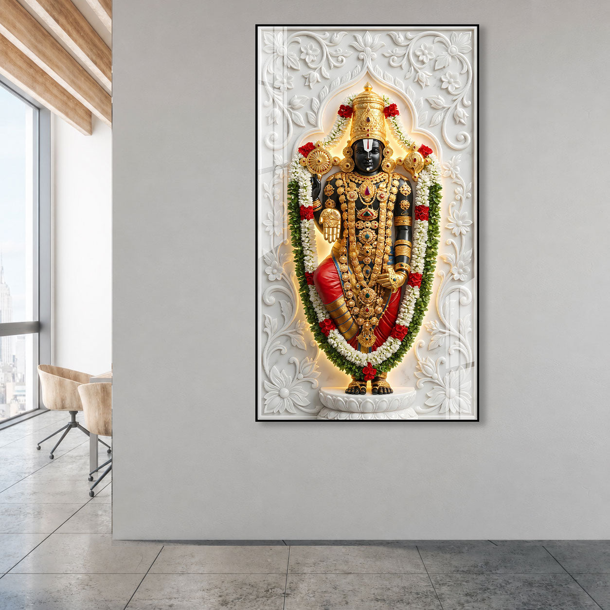 Luxury Tirupati Balaji Acrylic Glass Wall Painting for Home Temple and Spiritual Home Decor