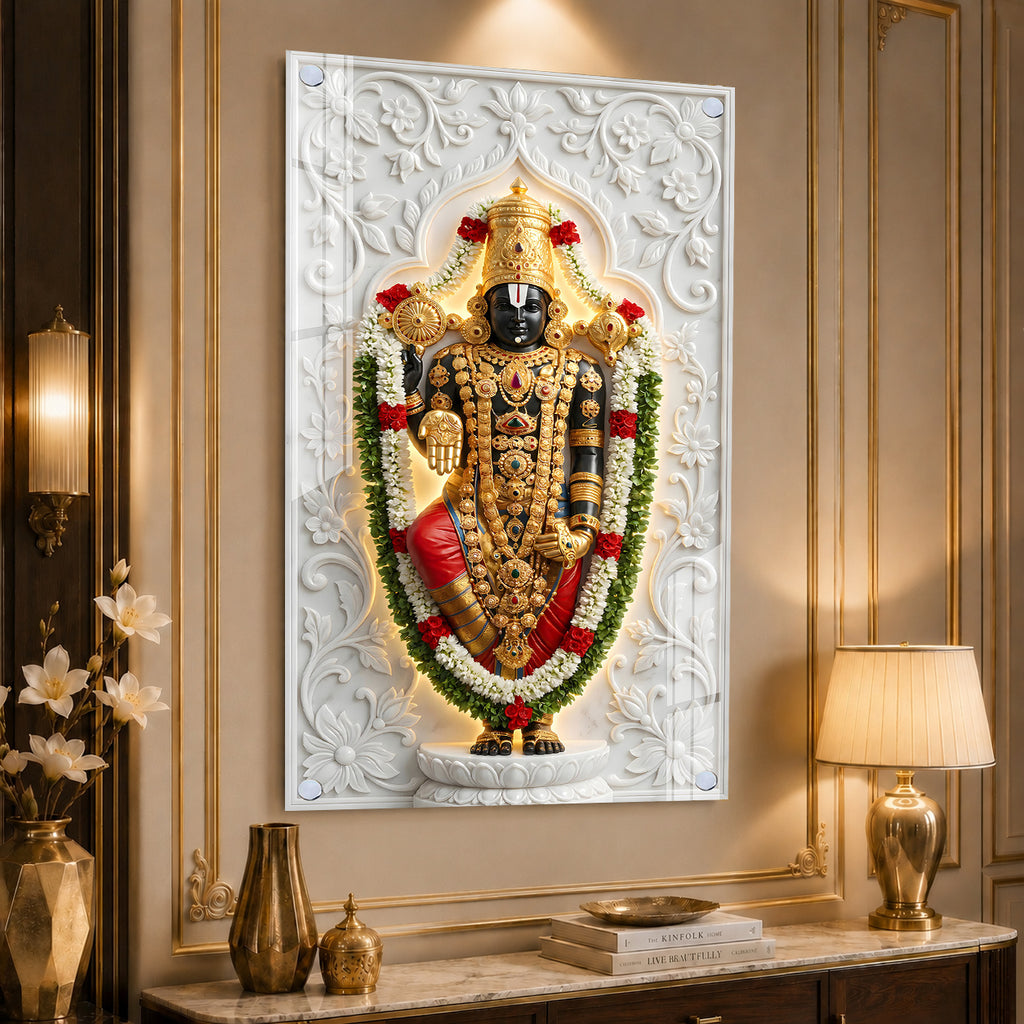 Luxury Tirupati Balaji Acrylic Glass Wall Painting for Home Temple and Spiritual Home Decor