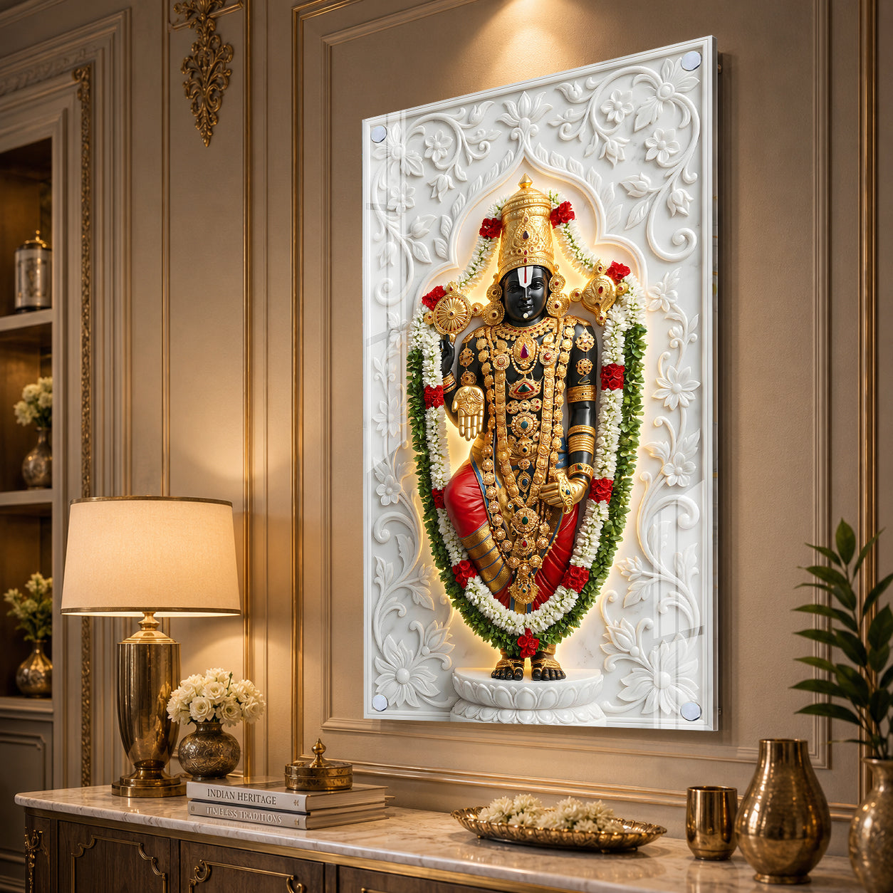Luxury Tirupati Balaji Acrylic Glass Wall Painting for Home Temple and Spiritual Home Decor