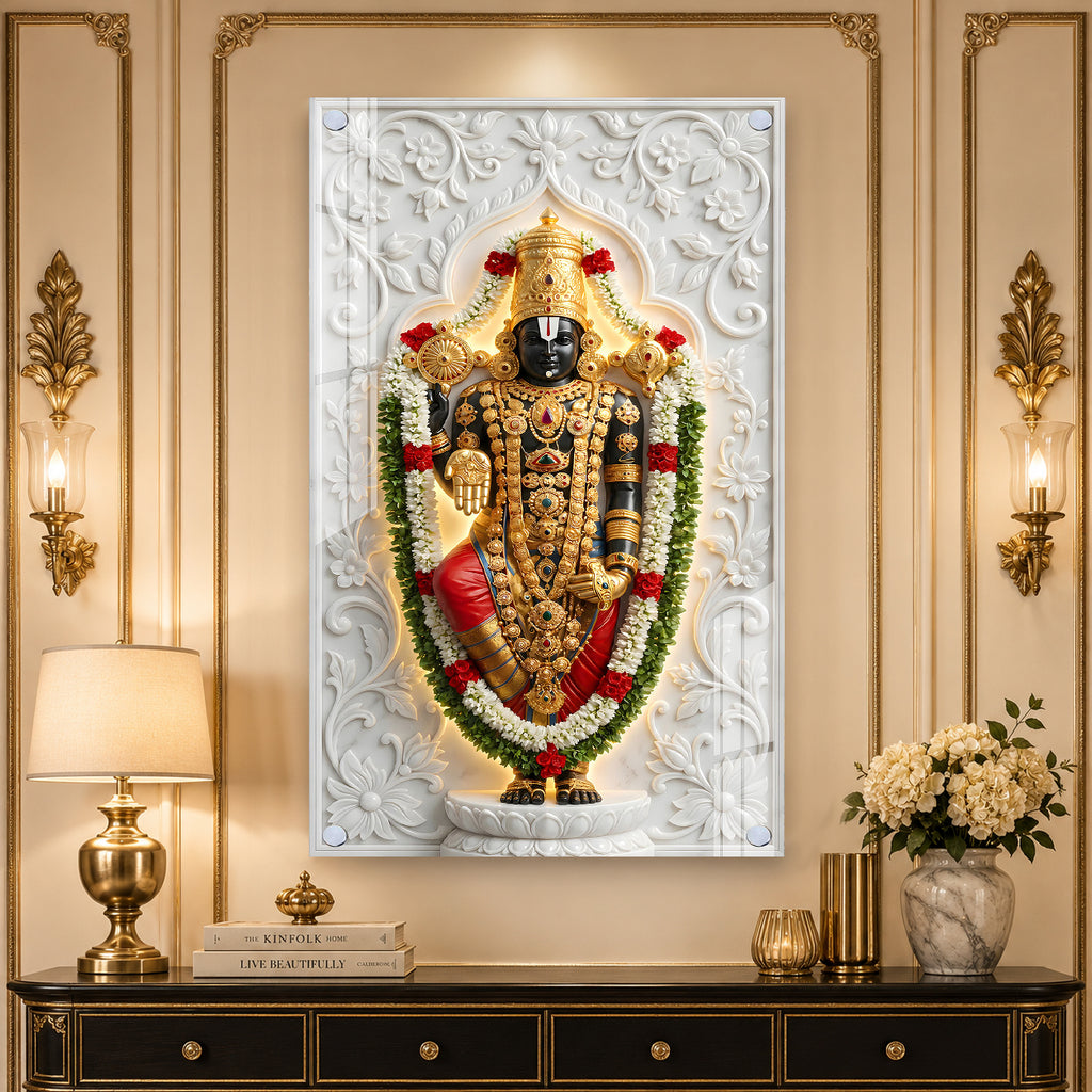 Luxury Tirupati Balaji Acrylic Glass Wall Painting for Home Temple and Spiritual Home Decor