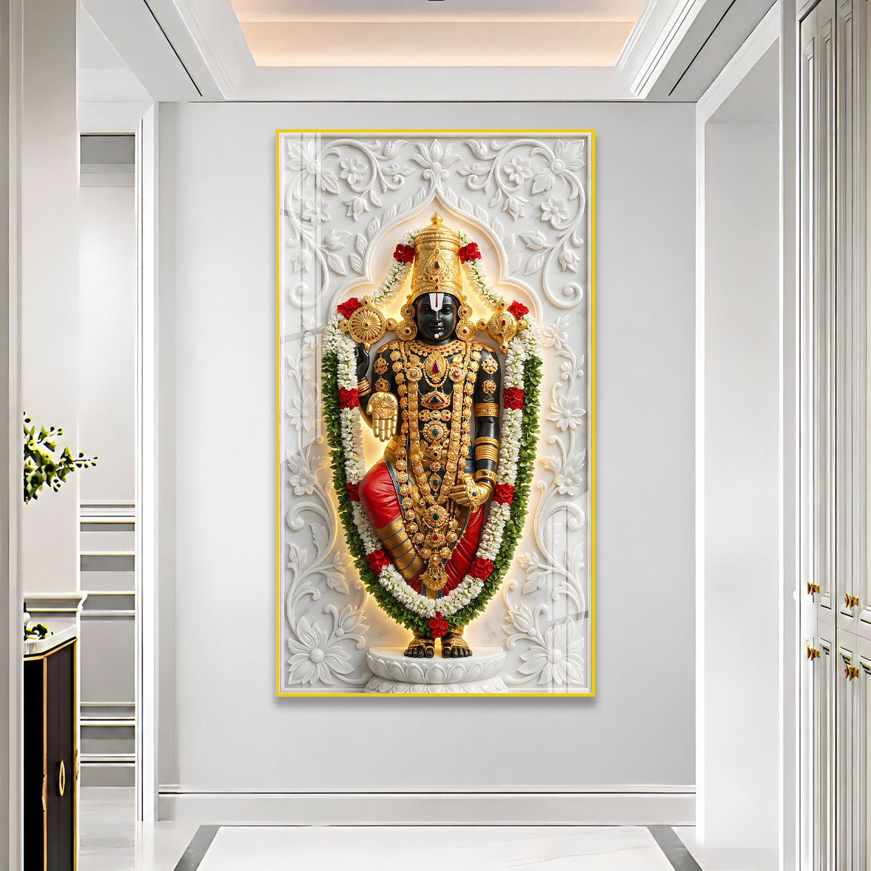 Luxury Tirupati Balaji Acrylic Glass Wall Painting for Home Temple and Spiritual Home Decor