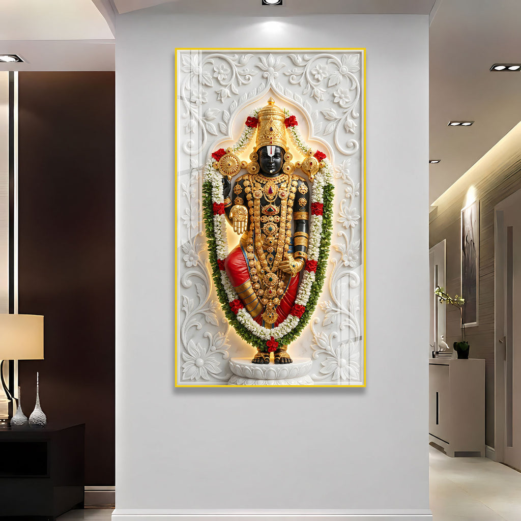 Luxury Tirupati Balaji Acrylic Glass Wall Painting for Home Temple and Spiritual Home Decor