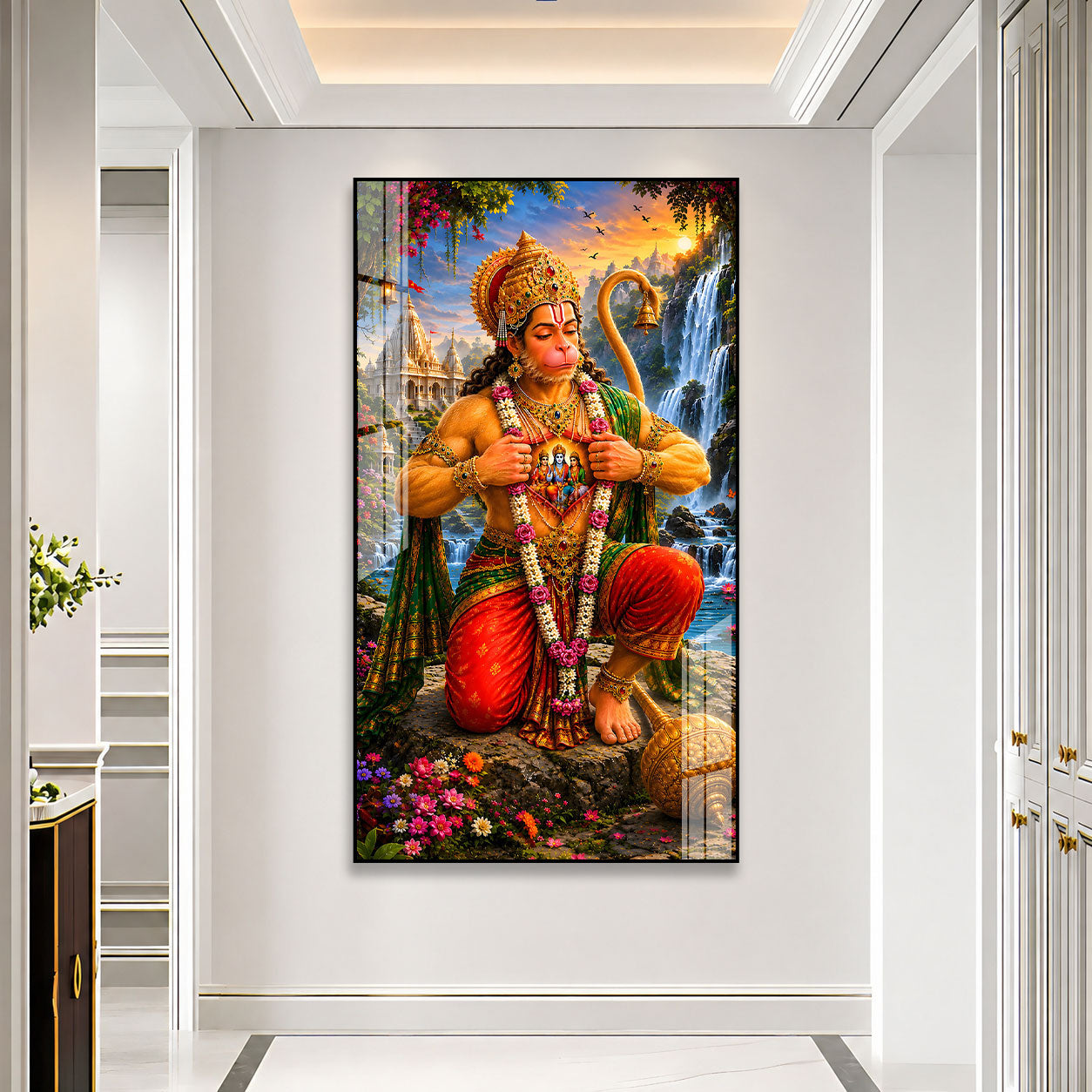 Luxury Hanuman Ji Acrylic Wall Painting with Ram Darbar | Premium Temple Home Decor Gift