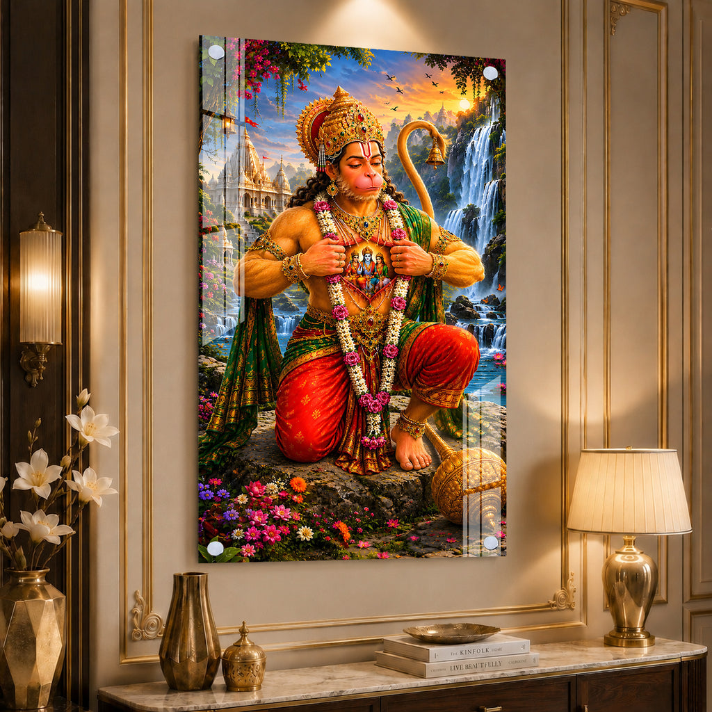 Luxury Hanuman Ji Acrylic Wall Painting with Ram Darbar | Premium Temple Home Decor Gift