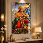 Luxury Hanuman Ji Acrylic Wall Painting with Ram Darbar | Premium Temple Home Decor Gift
