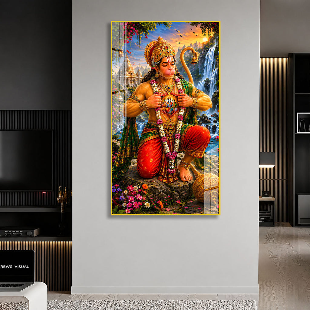 Luxury Hanuman Ji Acrylic Wall Painting with Ram Darbar | Premium Temple Home Decor Gift