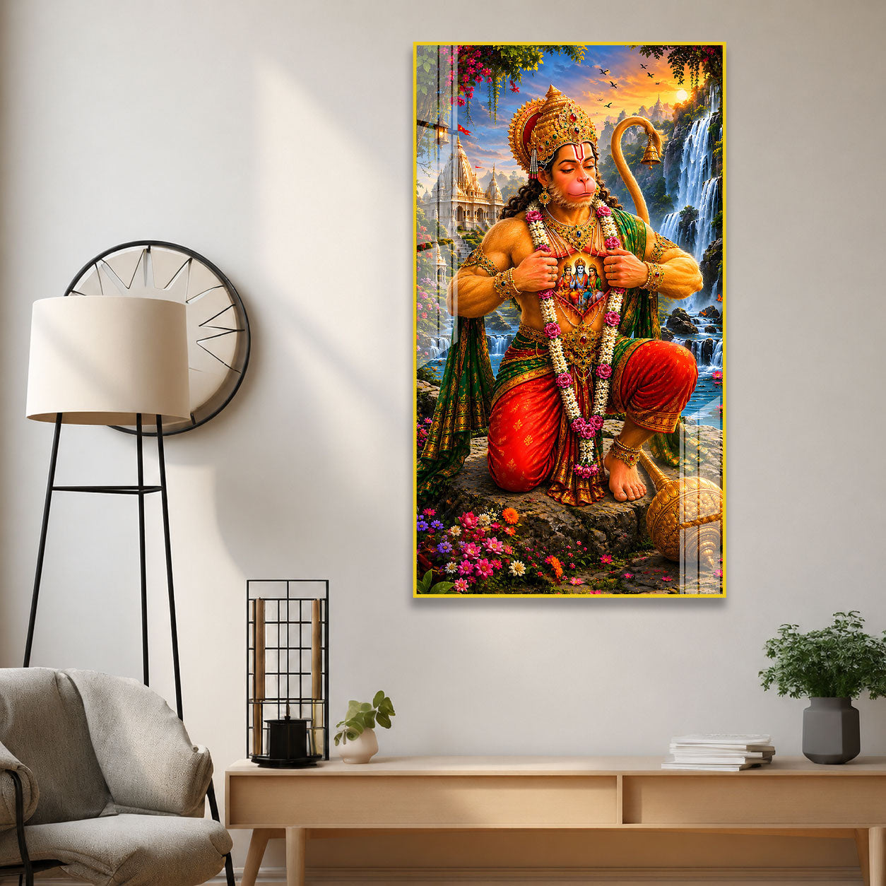 Luxury Hanuman Ji Acrylic Wall Painting with Ram Darbar | Premium Temple Home Decor Gift