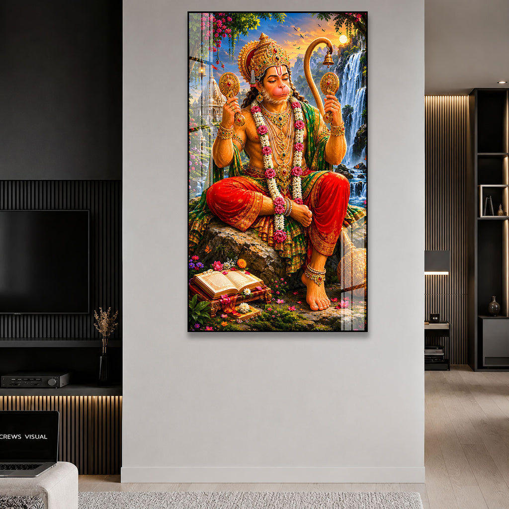 Divine Bajrangbali Hanuman Acrylic Wall Art | Spiritual Hindu God Decorative Wall Painting