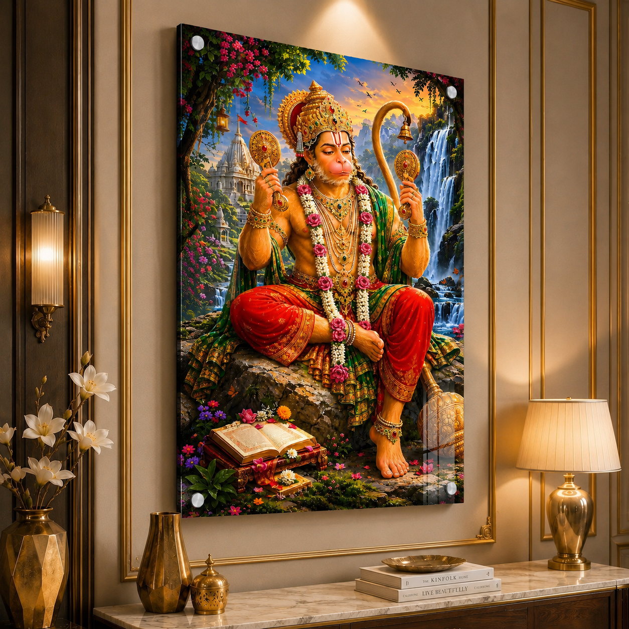 Divine Bajrangbali Hanuman Acrylic Wall Art | Spiritual Hindu God Decorative Wall Painting