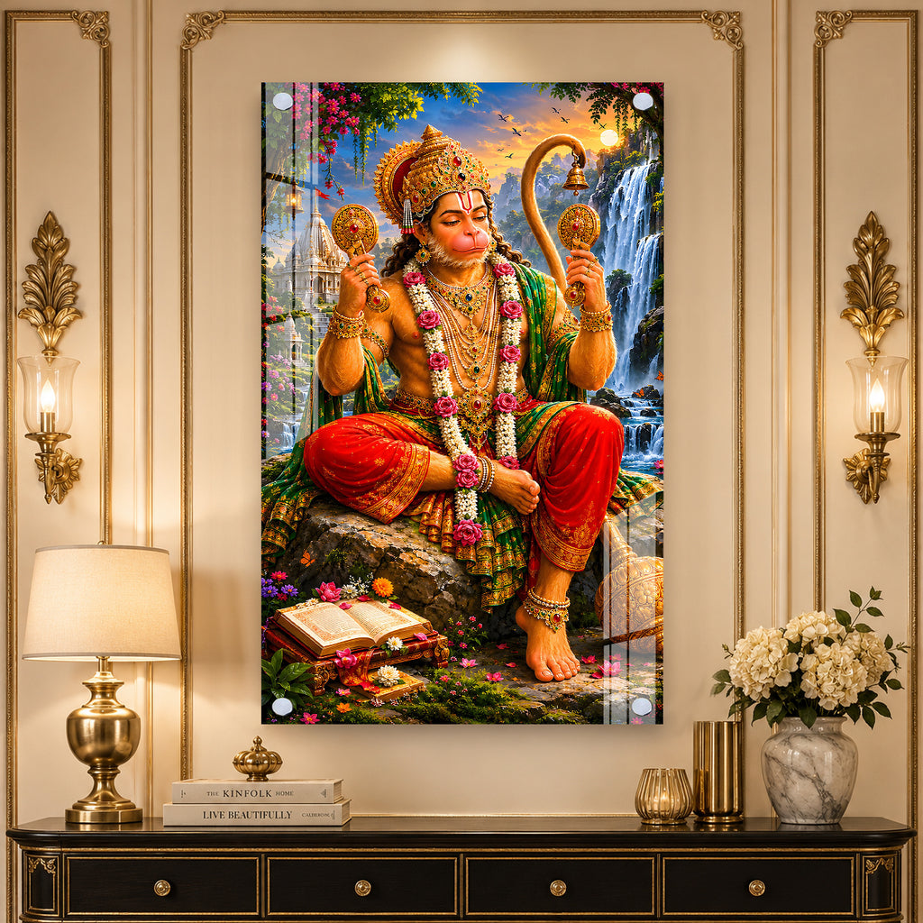 Divine Bajrangbali Hanuman Acrylic Wall Art | Spiritual Hindu God Decorative Wall Painting