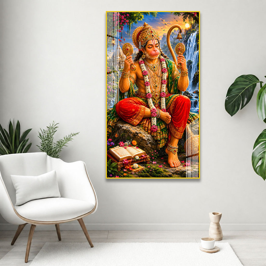Divine Bajrangbali Hanuman Acrylic Wall Art | Spiritual Hindu God Decorative Wall Painting