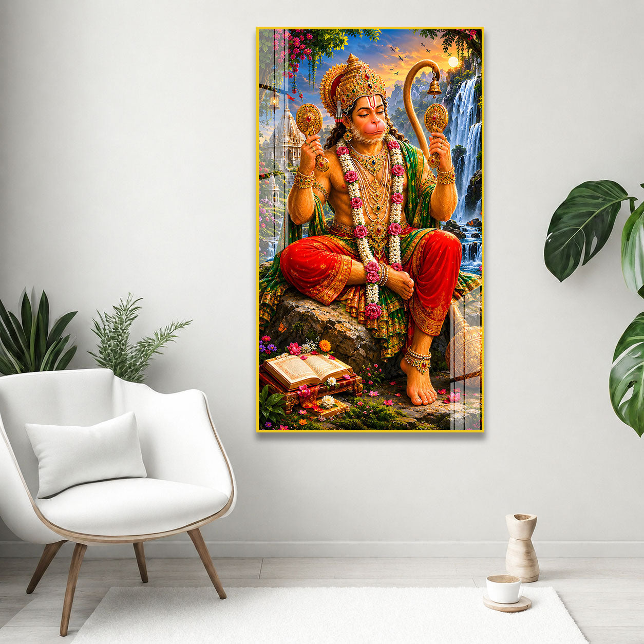 Divine Bajrangbali Hanuman Acrylic Wall Art | Spiritual Hindu God Decorative Wall Painting