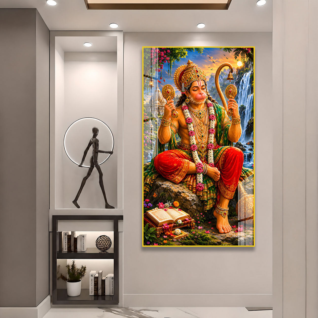 Divine Bajrangbali Hanuman Acrylic Wall Art | Spiritual Hindu God Decorative Wall Painting