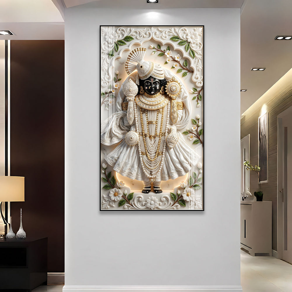 Lord Shrinathji Divine Acrylic Wall Art with Traditional Nathdwara Inspired Floral Design