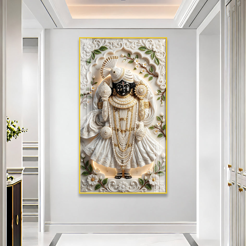 Lord Shrinathji Divine Acrylic Wall Art with Traditional Nathdwara Inspired Floral Design