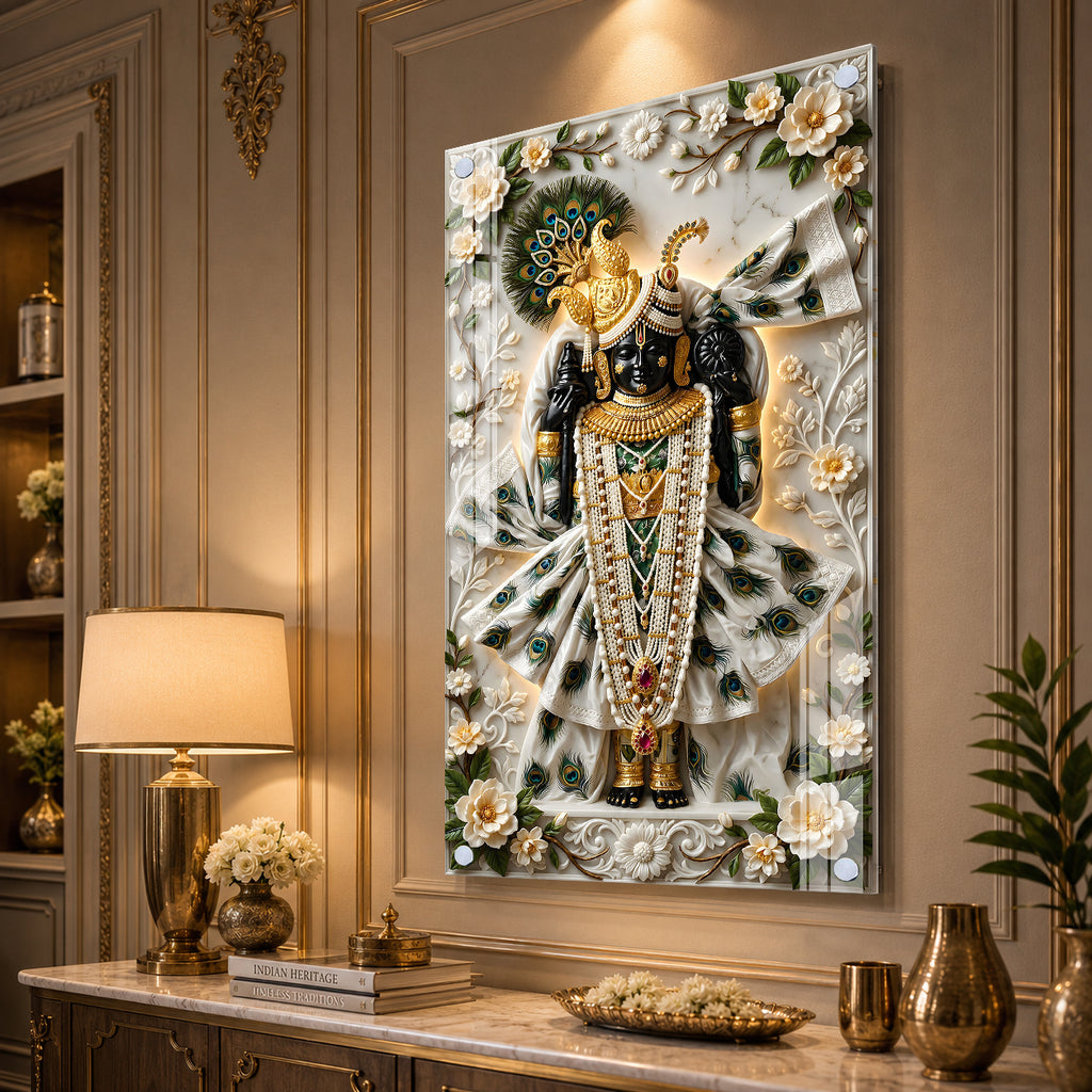 Premium Devotional Shrinathji Acrylic Wall Art for Home Decor, Temple and Housewarming Gift